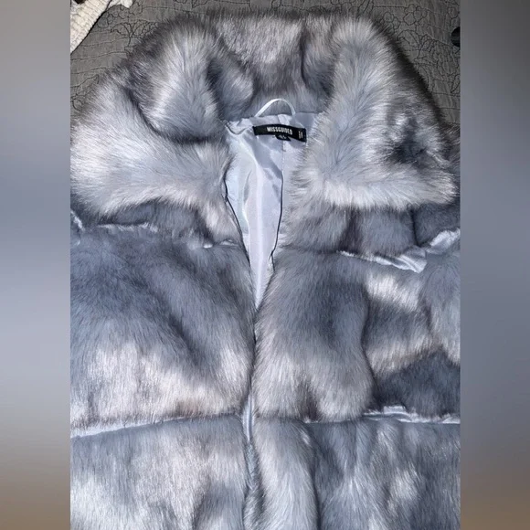 Missguided Faux Fur Jacket - Light Gray/Blue - Picture 9 of 10